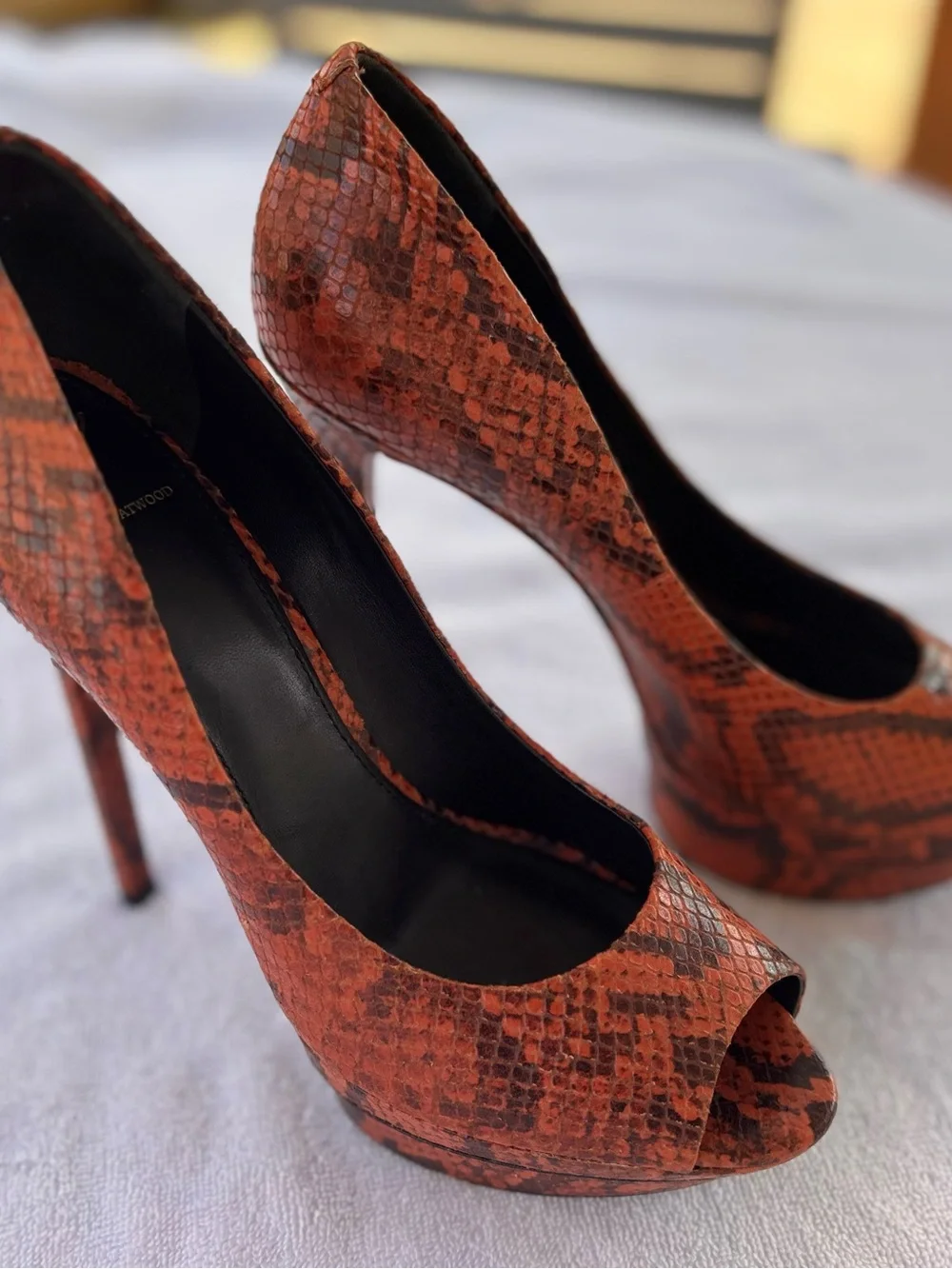 Brian Atwood Snakeskin Platform Stelitto Hells Size 9.5 Y2K Retro Glam